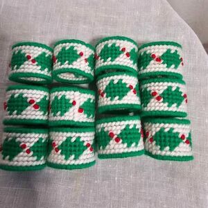 Handmade Christmas Needlepoint Napkin Holders Set of 12